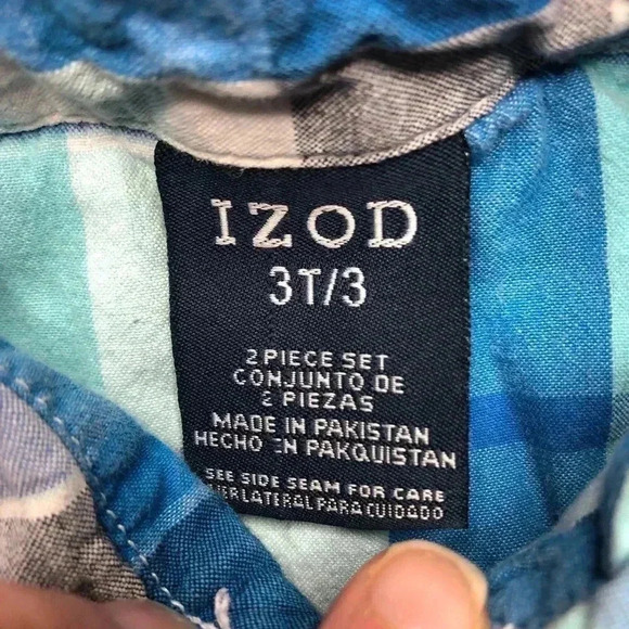 Izod Blue Plaid Button Up  Shirt Size 3T - Picture 7 of 16